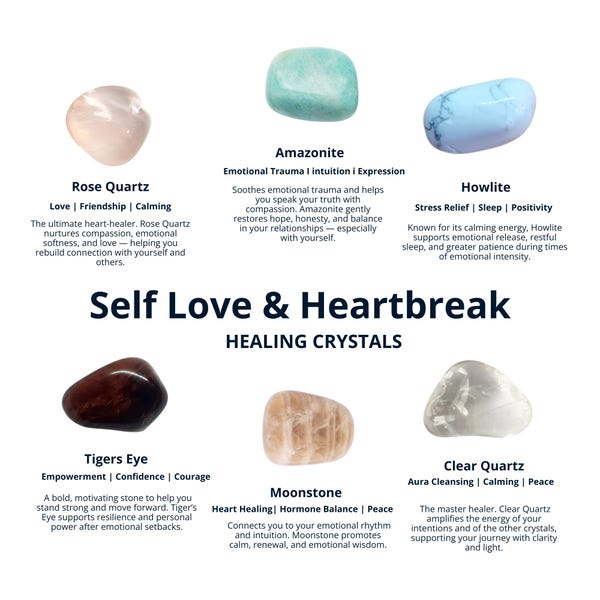 Self-Love and Heartbreak Healing Crystal Set | 6 Crystals for Confidence, Inner Peace & Emotional Healing | Rose Quartz Gift