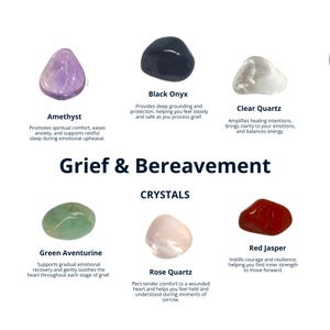 Ensemble de cristaux de soutien au deuil – cadeau de deuil avec améthyste, quartz rose, quartz clair, guide de deuil pour option cristal