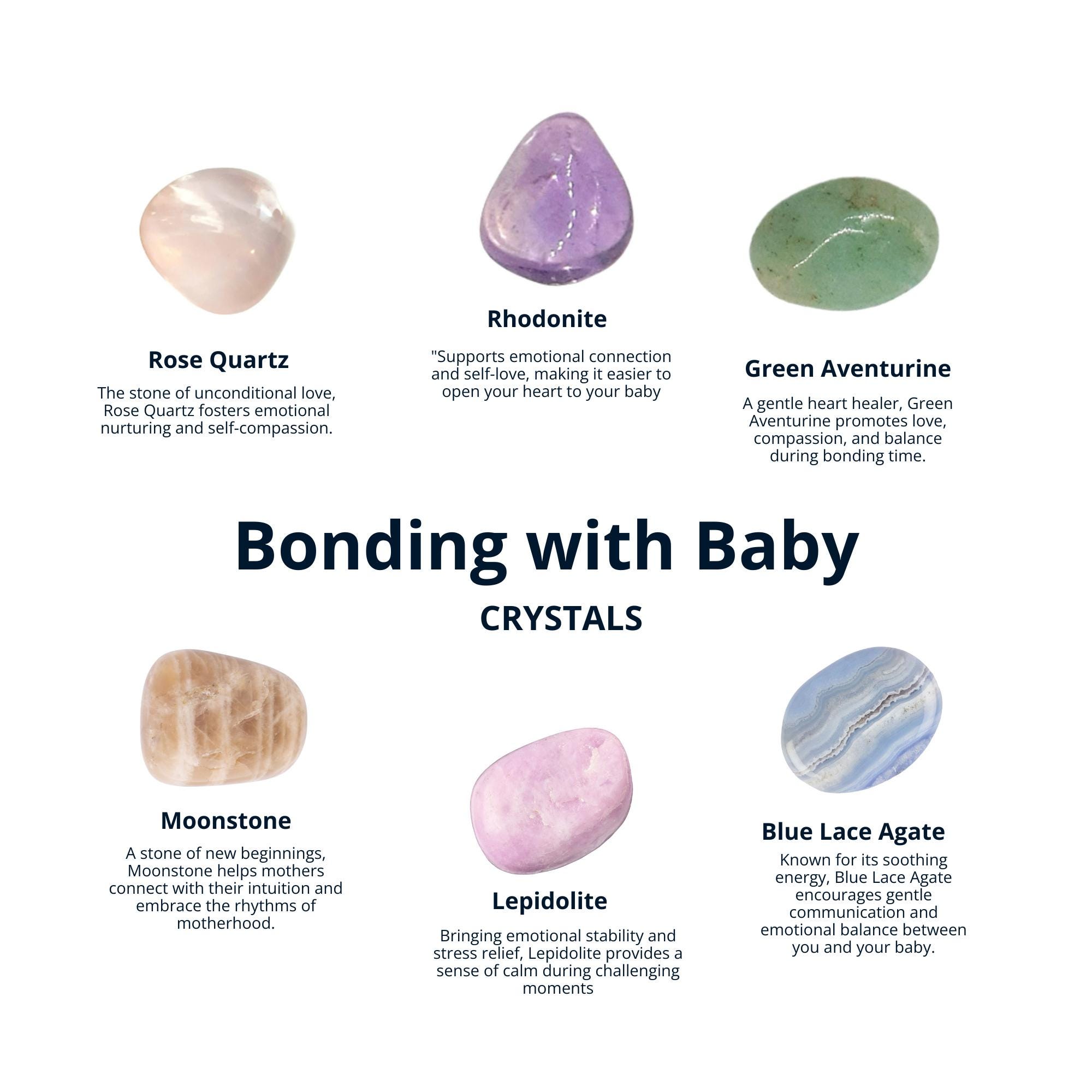 BONDING WITH BABY Crystal Set: Rose Quartz, Rhodonite, Green