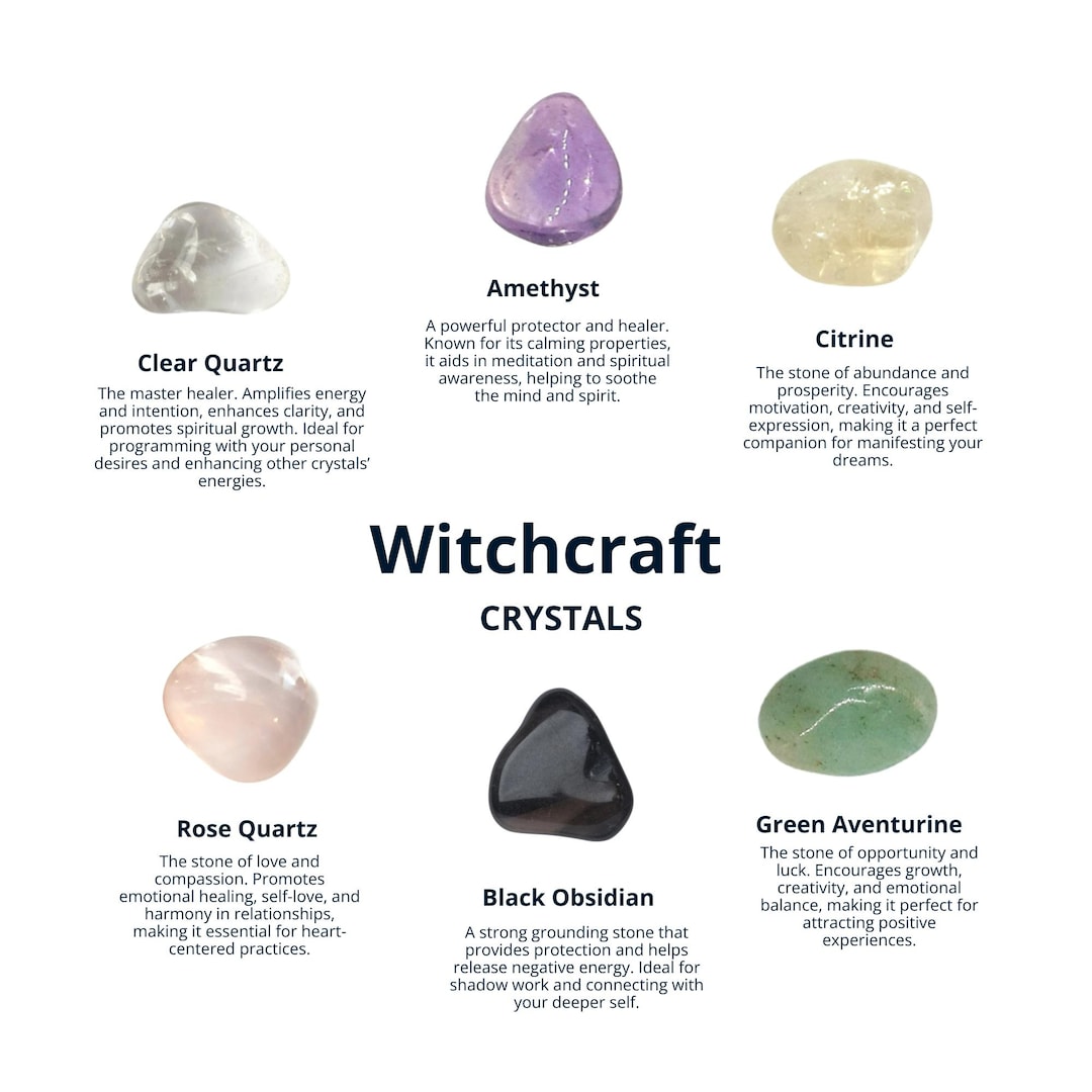 CRYSTALS for Witchcraft. Crystals Gift, Witches, Healing Stones, Clear  Quartz, Amethyst, Citrine, Rose Quartz, Obsidian, Green Aventurine - Etsy, image size:1080x1080