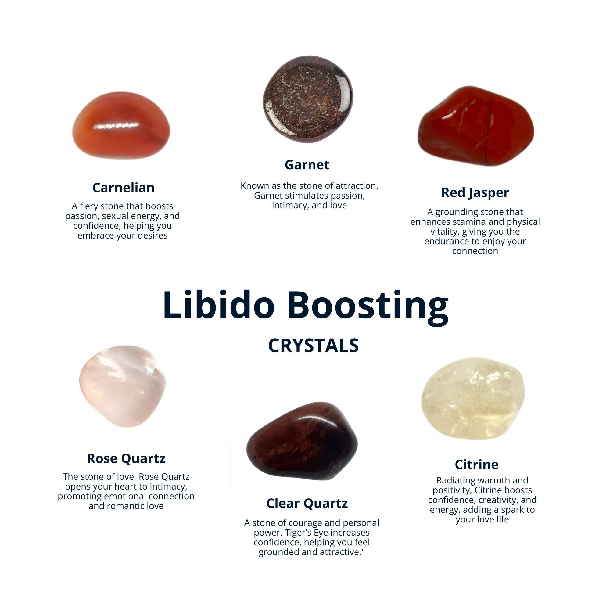 LIBIDO-KRISTALLEN SET: carneool, granaat, rode jaspis, rozenkwarts, tijgeroog, citrien helende stenen, helende kristallen, edelstenen, spiritueel