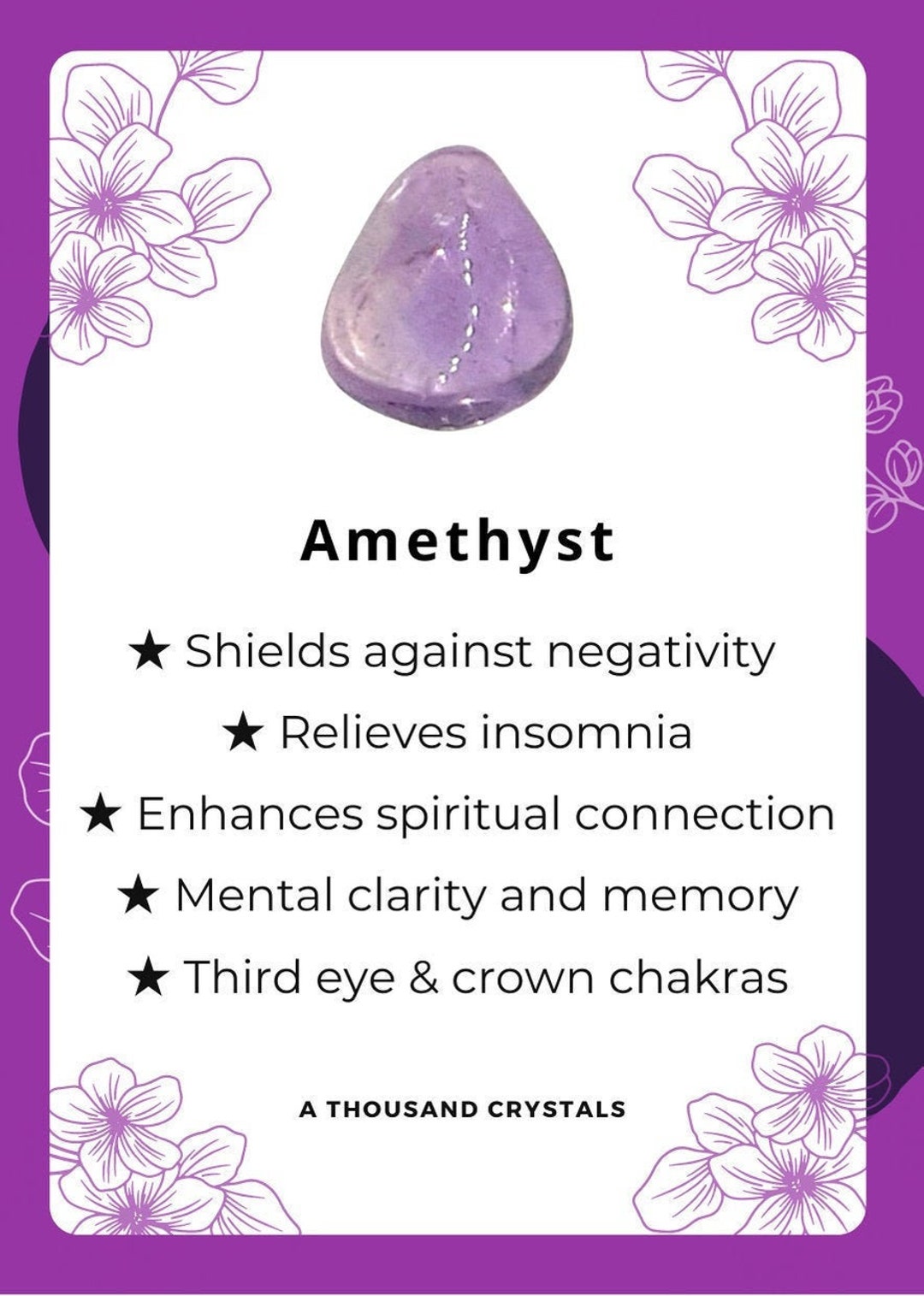 AMETHYST Printable Cards Crystal & Stone Meaning Properties Benefits  Instant Download Crystals - Etsy