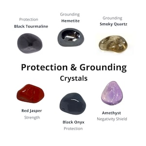 Protection and Grounding Crystal Set: Black Tourmaline, Hematite, Smoky Quartz, Red Jasper, Black Onyx, Amethyst, Healing Crystals