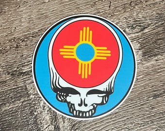 Turquoise and red Zia Symbol New Mexico Stealie Sticker