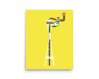Seattle Supersonic Sasquatch Takes Over the Needle Illustration Print