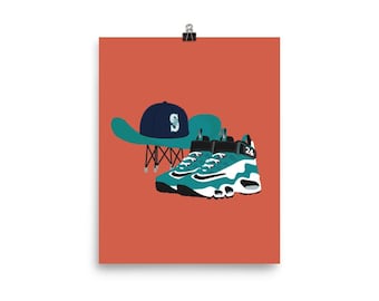 Seattle Mariners Cowboy Hat And Boots Park Illustration Print