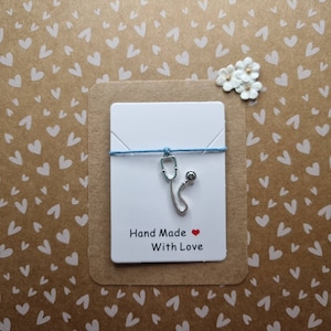 Stethoscope Charm Wish Bracelet | Handmade String Bracelet with Silver Medical Pendant | Nurse & Doctor Gift UK