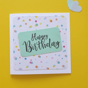 Cartão de aniversário com formas abstratas | Cartão feito à mão 5x5" | Design minimalista colorido | Interior em branco | Cartão para ela ou para ele