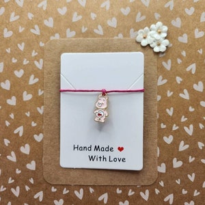 Pulseira de Urso com Desejos | Presente de Cordão com Pingente | Pulseira de Símbolo Pequeno | Presente Inspirado no Kawaii