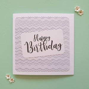 Biglietto di auguri di compleanno monocromatico a zigzag / Biglietto fatto a mano in bianco e nero / Biglietto di auguri moderno / Piccolo regalo conveniente