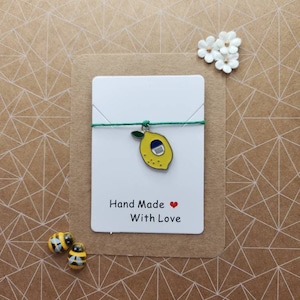 Lemon Charm Wish Bracelet | Cute Citrus String Bracelet | Make a Wish Gift | Small Summer Token | Pop in a Card UK