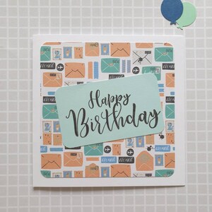 Tarjeta de cumpleaños con sobre / Tarjeta de felicitación hecha a mano de 5x5" / Diseño de letra adorable / Interior en blanco / Tarjeta para ella o él