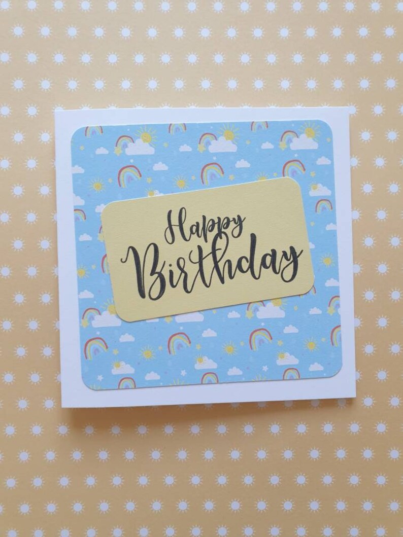 Happy Birthday Sunshine & Rainbows Handmade & Personalised Button Card Happy Birthday Sunshine & Rainbows Handmade & Personalised Button Card