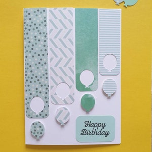 Biglietto di auguri di compleanno con palloncini verdi / Biglietto di auguri audace fatto a mano / Biglietto per lui o per lei / Piccolo regalo conveniente