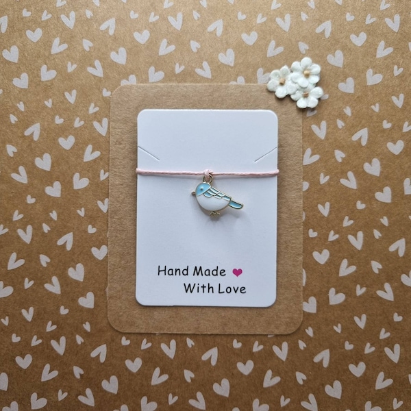 Blue Bird Charm String Wish Bracelet - Small Gifts - Cotton Cord - More Colours Available