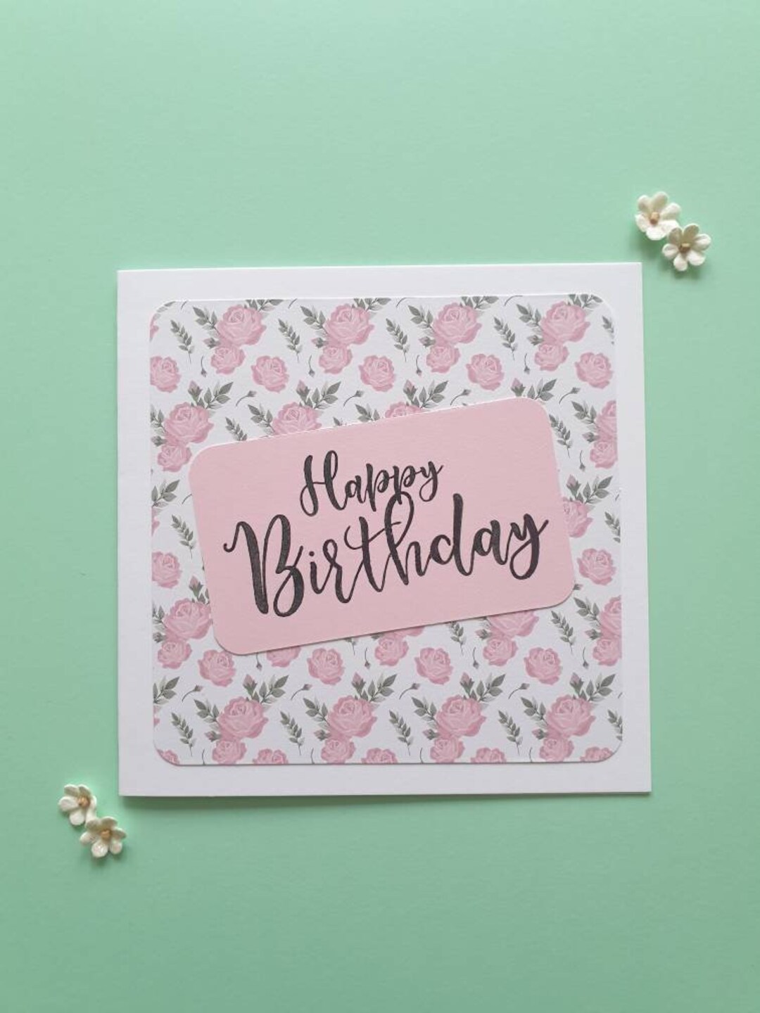 Pink Floral Birthday Card | Handmade Card for Her | Cheerful Flower ...