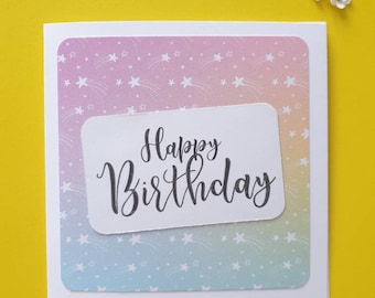 Biglietto di compleanno con stelle fatte a mano / Design celeste