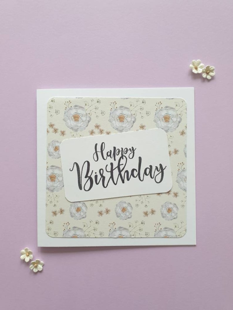 For Her Greeting Handmade Neutral Floral Print Birthday Card