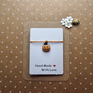 Pumpkin Charm Wish Bracelet | Halloween Small Gift | Spooky Seasonal Jewellery | Party Bag Filler | Affordable UK Present