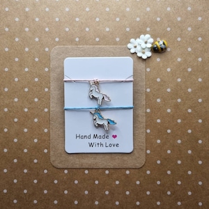Unicorn Charm Wish Bracelet | Handmade String Bracelet with Pink or Blue Unicorn Pendant | Magical Gift UK