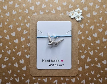 Swallow Charm String Wish Bracelet - Small Gifts - Cotton Cord - More Colours Available
