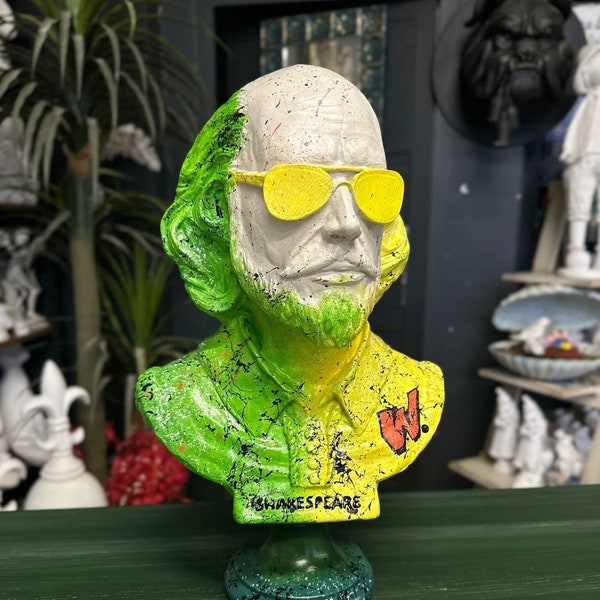 Shakespeare-Büste 14,1", antike römische Skulptur Statue, Zubehör, großer Shakespeare, Pop-Art