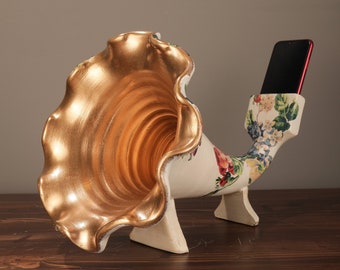 Gramophone Phone Speaker 13.7, Art, Audio iPhone Dock Speaker, Decor Sculpture, Flowers, Statue