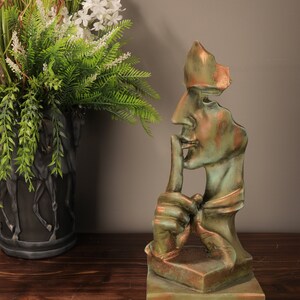 Green Mask Sculpture 15.7&quot;, Face Statue, Silence Bust, Art, Home Accessories, Creative Abstract Decor