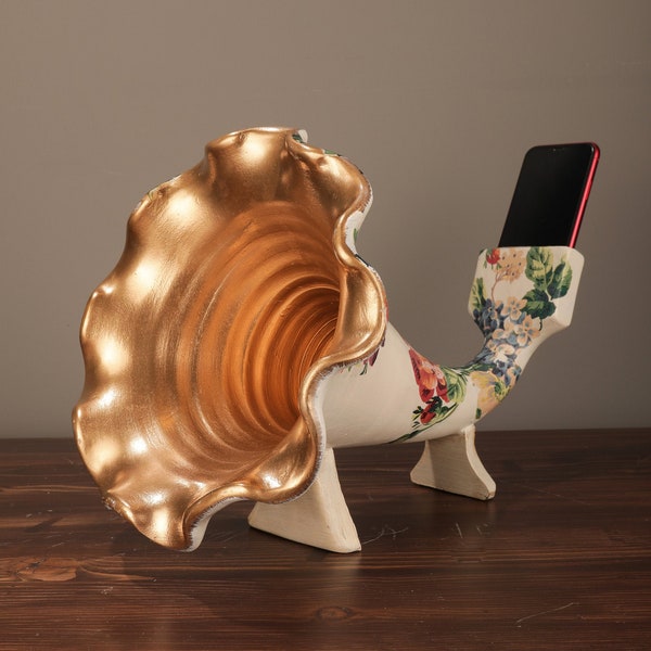 Grammophon Telefonlautsprecher 13.7, Kunst, Audio iPhone Dock Lautsprecher, Dekorskulptur, Blumen, Statue