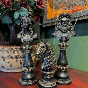 Große Schachfigur Skulptur 11,8&quot;, Pferd Schach König Königin Statue, Kunst, Dekor, Schwarz - Gold