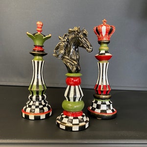 Large Chess Piece Sculpture 15.7&quot;, Horse Chess King Queen Statue, Art, Decor, mackenzie style