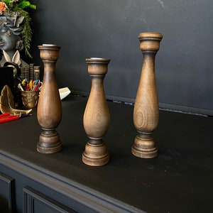 Wood Candle Holder 13.3&quot;, Candlesticks set of 3, Luxury Pillar Candle Holder , House Gift, Home Decor,Art