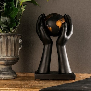 World in Hands Statue 12.5", Art, Decor Sculpture,  Room Design Accessories