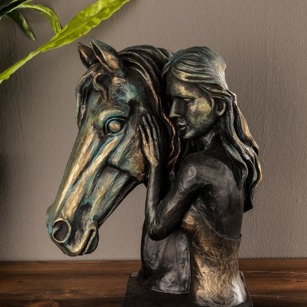 Frau & Pferd Statue 13.7 ", Dekor Scalpture, Muttertagsgeschenk, künstlerische Muster, Kunst, handgemacht, Lady Bust,  Colt, Stutfohlen