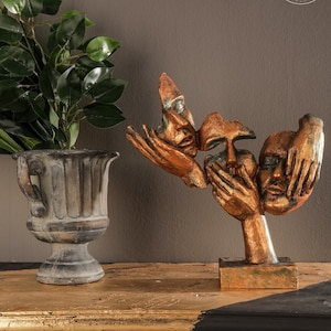 Face Mask Statue 13&quot;, See No Evil Hear No Evil Speak No Evil Sculpture, Decor , Art