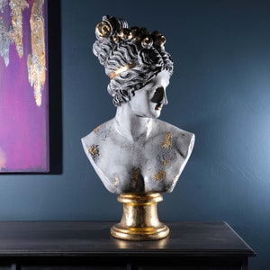 Artemis  Diana Bust Sculpture 22.5&quot;, Large Greek Statue, Hellenic, Roman, Cracked Marble Pattern , Art, Decor