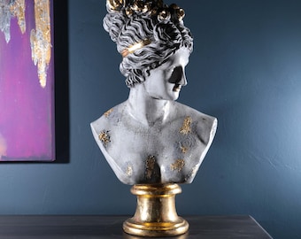 Artemis  Diana Bust Sculpture 22.5&quot;, Large Greek Statue, Hellenic, Roman, Cracked Marble Pattern , Art, Decor