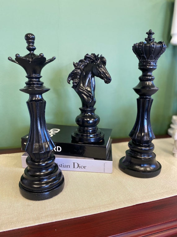 Large Chess Set Statue Sculpture Black Modern Home Decor King