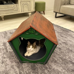 Large Indoor wooden Cat House 19.9”, disassembled ,Kitten Pet, wooden floor, Cat Shelter, Pet Furniture, Accessories, kitty playhouse