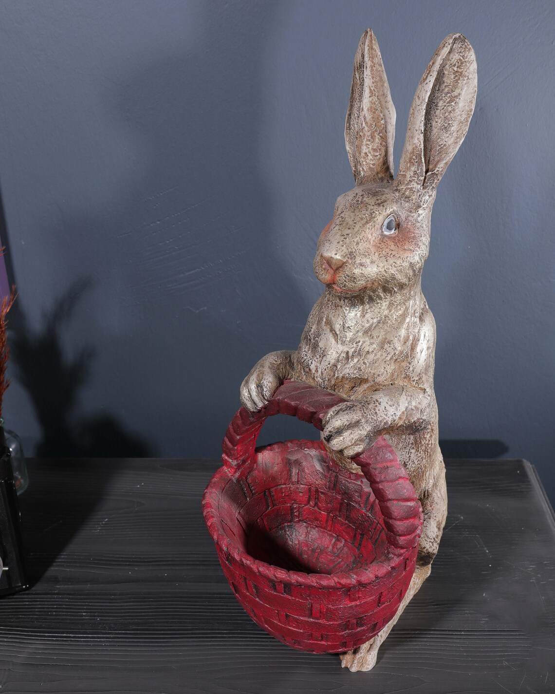 3r studios brown resin rabbit with basket statue