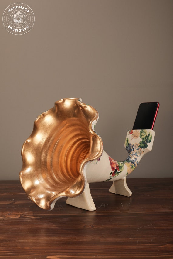 Gramophone Phone Speaker 13.7, Art, Audio iPhone Dock Speaker, Decor Sculpture, Flowers, Statue