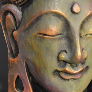 Gautama Buddha Sculpture 19.2", Gautama Statue, Buddhist Bust, Figurines, Altar Decor, Wall Hangings,  Gift leaf gold leaf