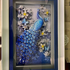 3D peacock figure paper relief painting 32.6&quot;, handcrafted, three-dimensional wall hanging, art