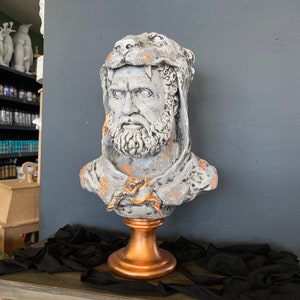 Hercules Sculpture Statue 19.6&quot;, Large Ancient Gods , Hercules, Strong Man, Greek Mythology, Art,  Cracked Marble Pattern, Copper Tone