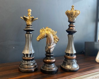 Large Chess Piece Sculpture 15.7&quot;, Horse Chess King Queen Statue, Art, Decor