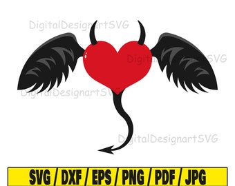 Heart with horns svg, heart svg, horns svg, wings svg, wing silhouette svg