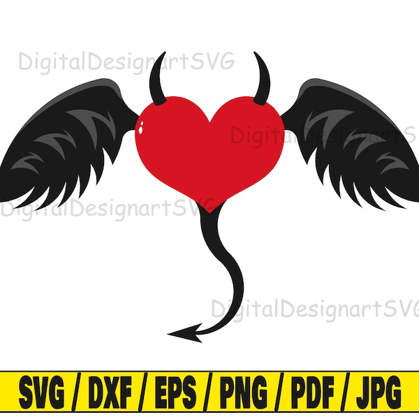 Heart with horns svg, heart svg, horns svg, wings svg, wing silhouette svg