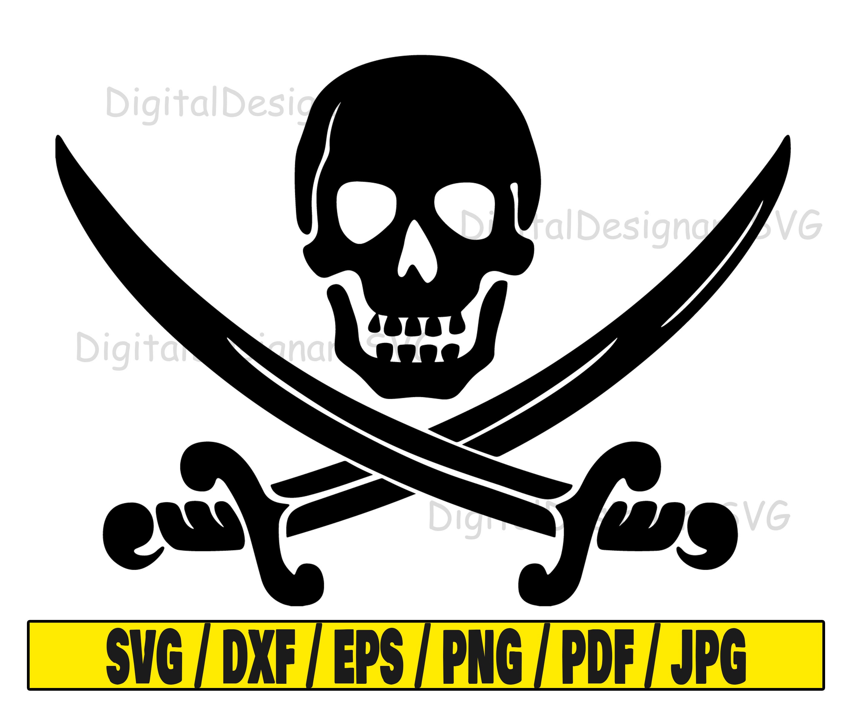 Jolly Roger Piraten Flagge SVG PNG Download druckbare Vektorgrafik  Bügelbild Clipart Jack Rackham Schädel Schwerter Piratenschiff Flagge  Cricut Cut