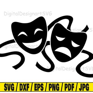 Maschere teatrali svg, maschera svg cut file, maschere clipart, svg cut file per cricut, cut file per silhouette, art dxf, teatro png, maschere eps