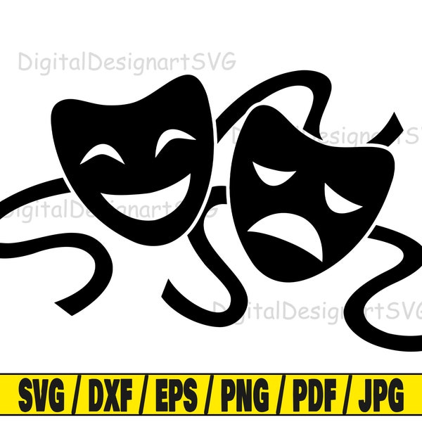 Theater masks svg, mask svg cut file, masks clipart, svg cut file for cricut, cut file for silhouette, art dxf, theater png, masks eps
